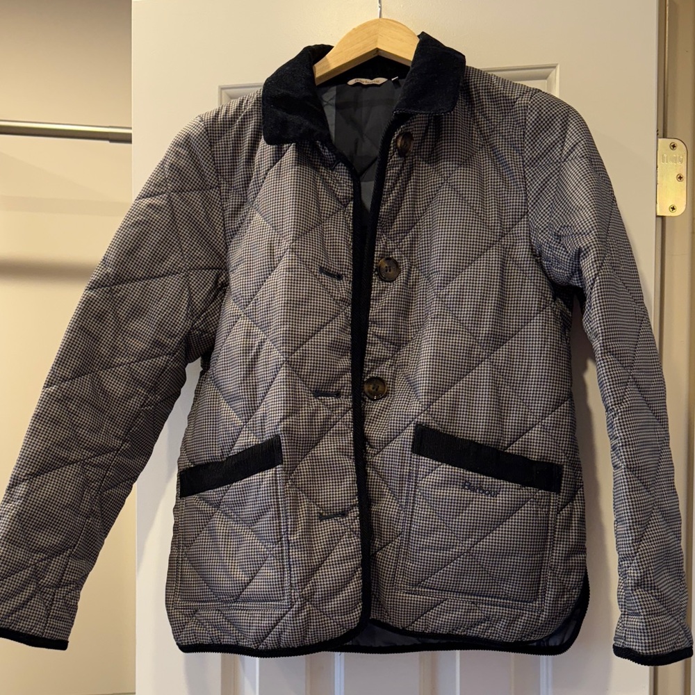 Barbour Quilted Houndstooth Jacket in Black and White
